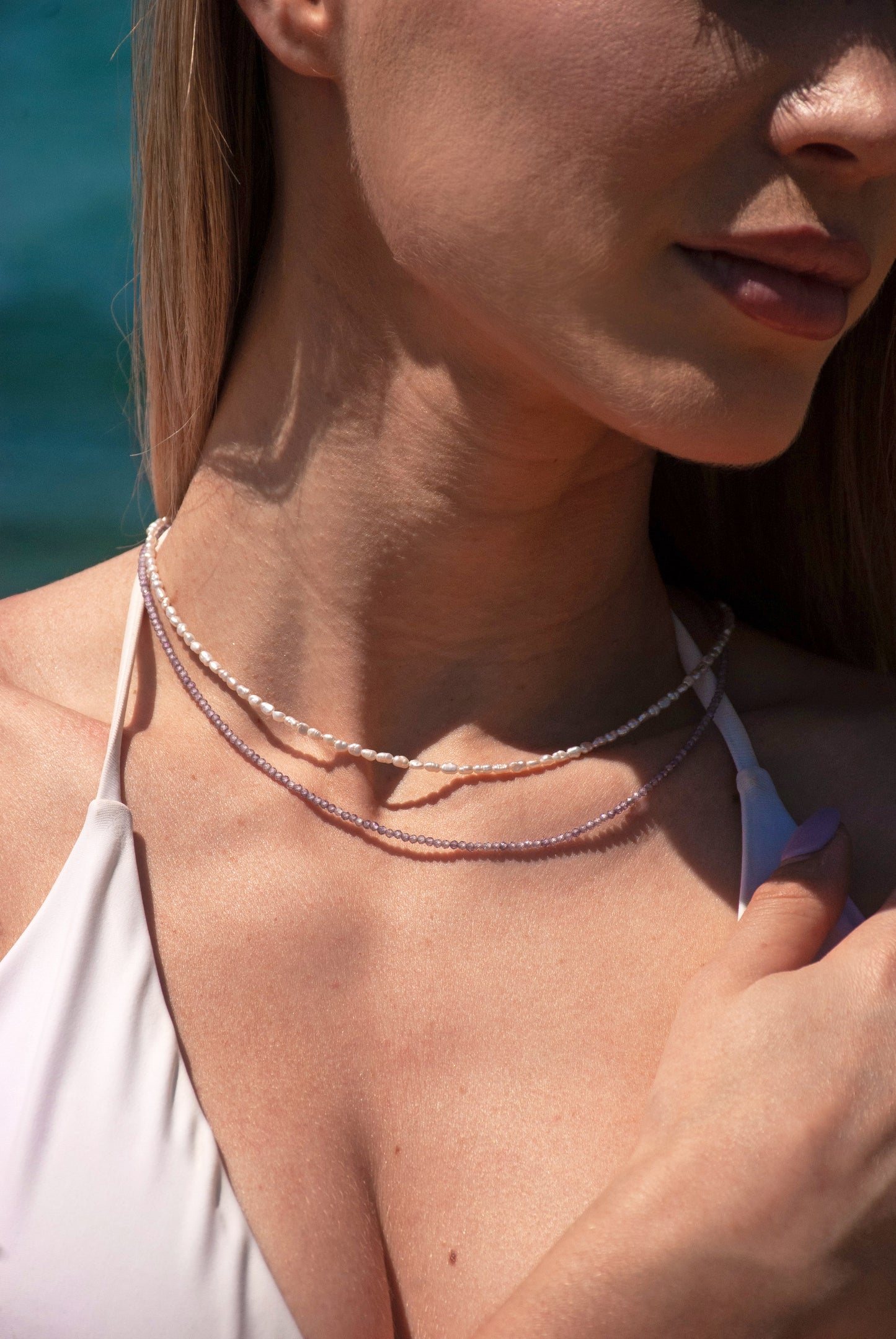 The "Iris" necklace paired with the "Narcissus: necklace creates a beautiful layered look.