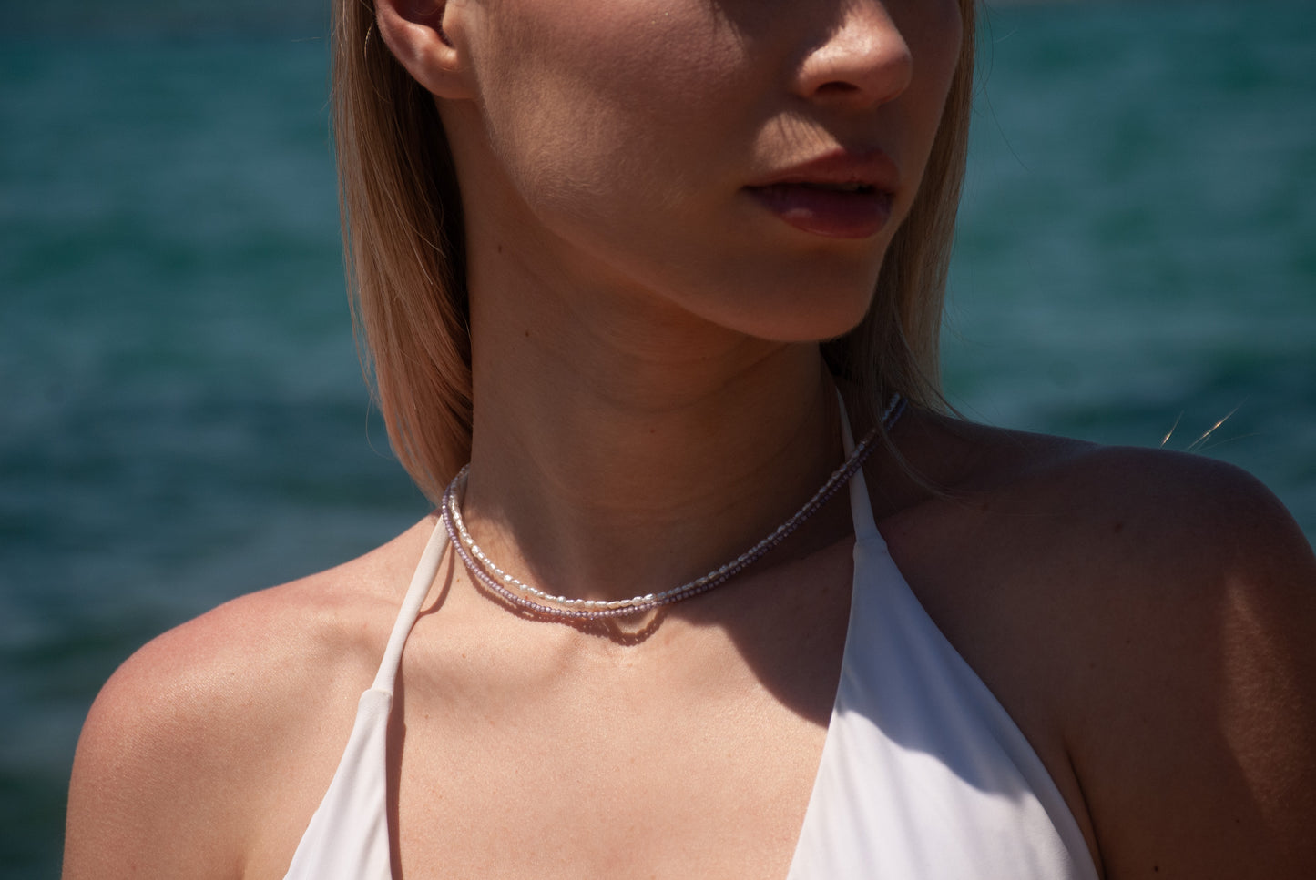 Timeless style: "Narcissus" & "Iris" Necklace in elegant harmony.
