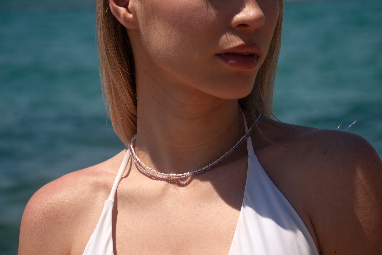 The "Iris" necklace paired with the "Narcissus: necklace creates a beautiful layered look.